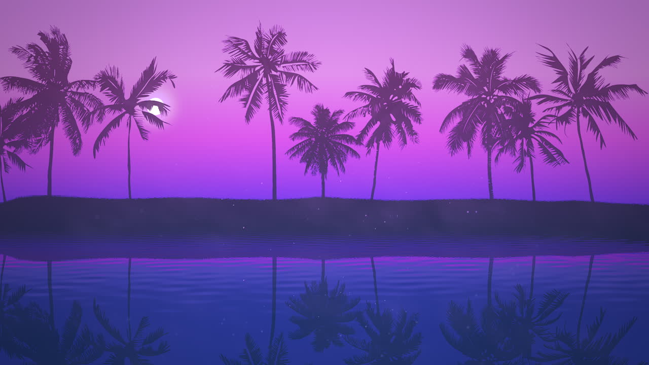 Panoramic view of tropical landscape with palm trees and sunset 19