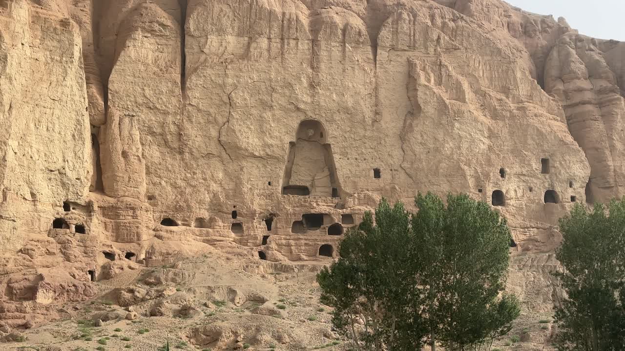 Destroyed Buddha Statue in Bamyan Valley, Afghanistan. Ancient Buddhist Shrine on Silk Road