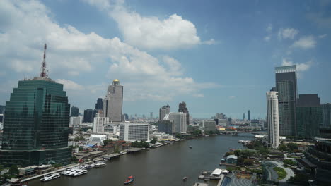 chao phraya river and cityscape of bangkok city, static time lapse