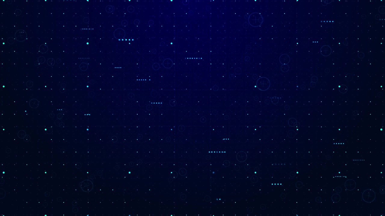 Dark blue tech dot interface visual with scattered cyan particles circular hud targets and faint