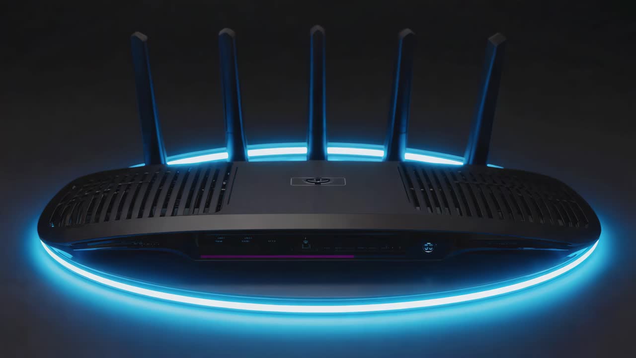 Moderne Wi-Fi-router med glødende blå LED-lys