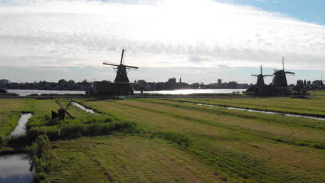 aerial windmills at the zaanse schans, amsterdam, netherlands