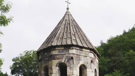 mtsvane monastery church bell tower with holy cross on top, georgia