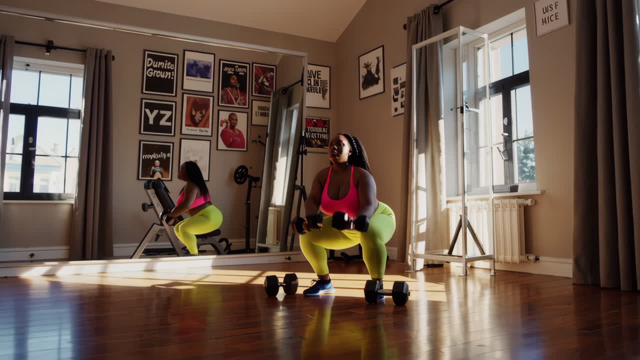 Woman Working Out with Dumbbells at Home