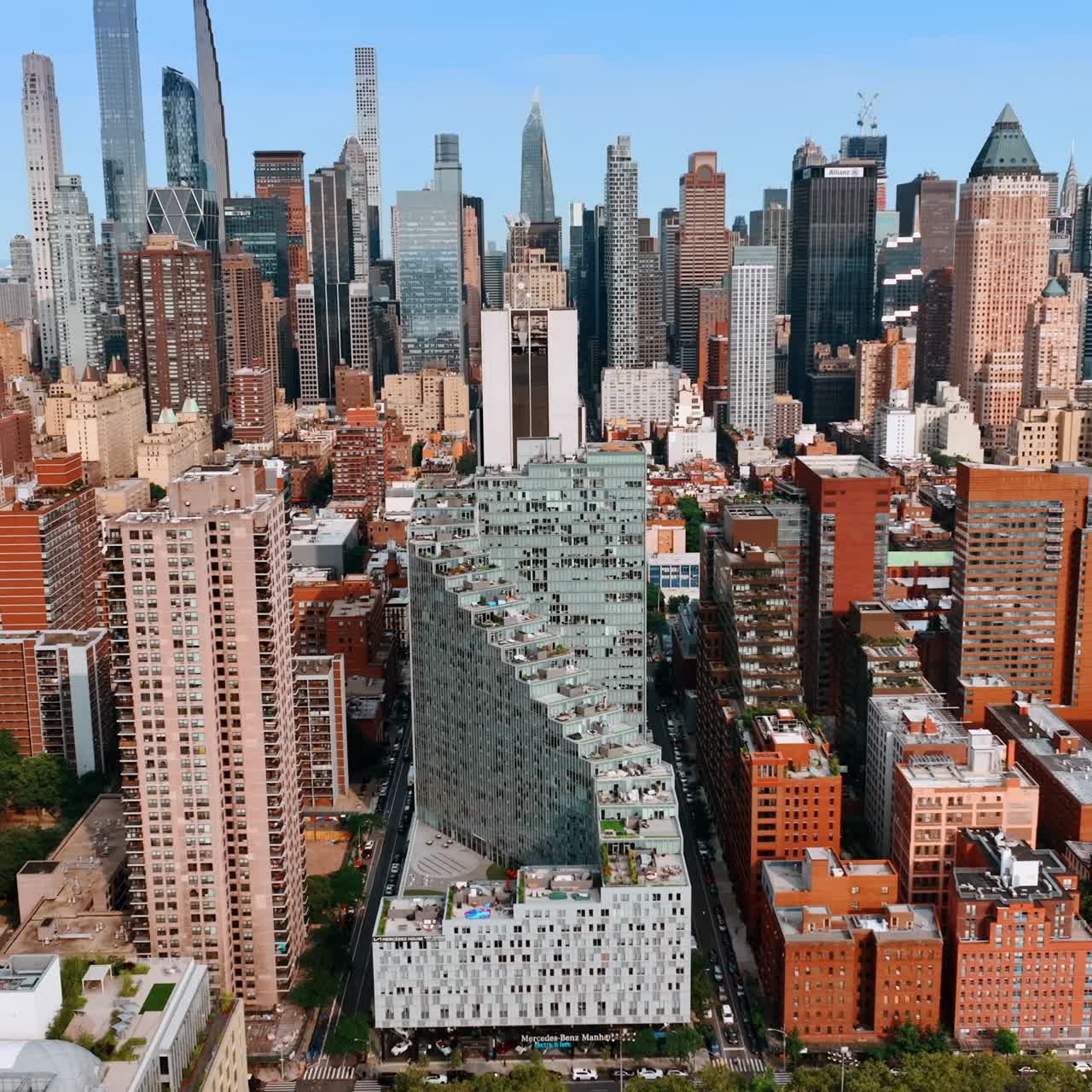 Stunning view of New York midtown. Diversity of urban architecture in the city centre on sunny day. Top perspective