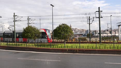 istanbul tram in cityscape view