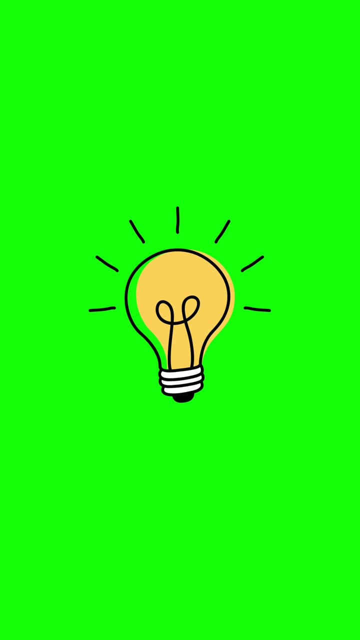 Lampadina animata che appare e si illumina su schermo verde