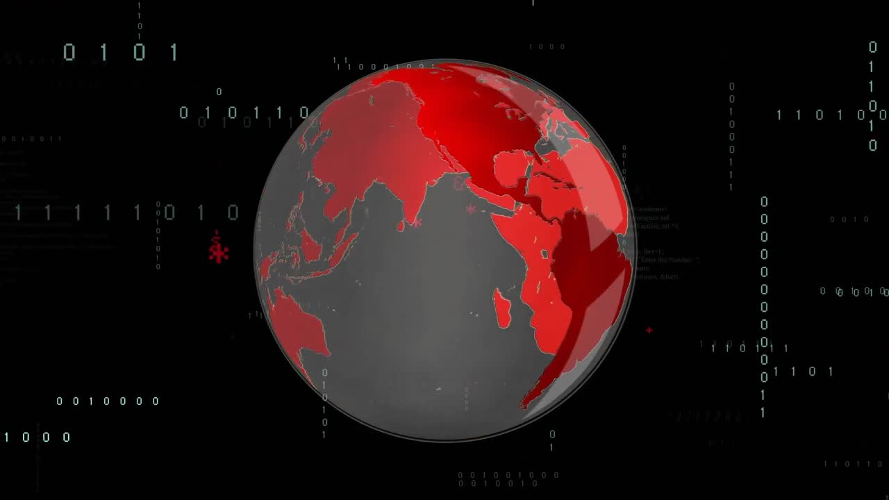 animación del procesamiento de datos y globo sobre fondo negro