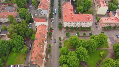 Bird's-eye-view-of-typical-streets-of-Klaipeda-town-in-Lithuania,-German-style