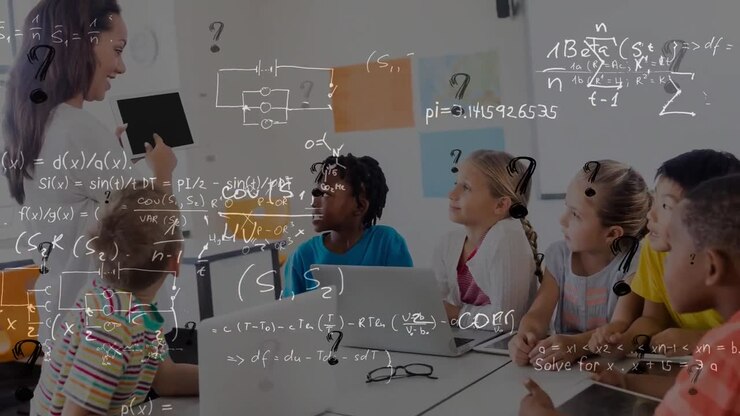 Animation of mathematical formulas over students and teacher