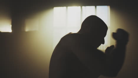 silhouette of boxer in training