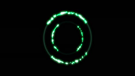 Animation-of-glowing-green-circles-over-black-background