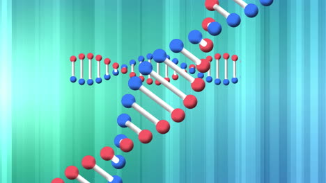 animation of two rotating dna strands over moving blue light beams