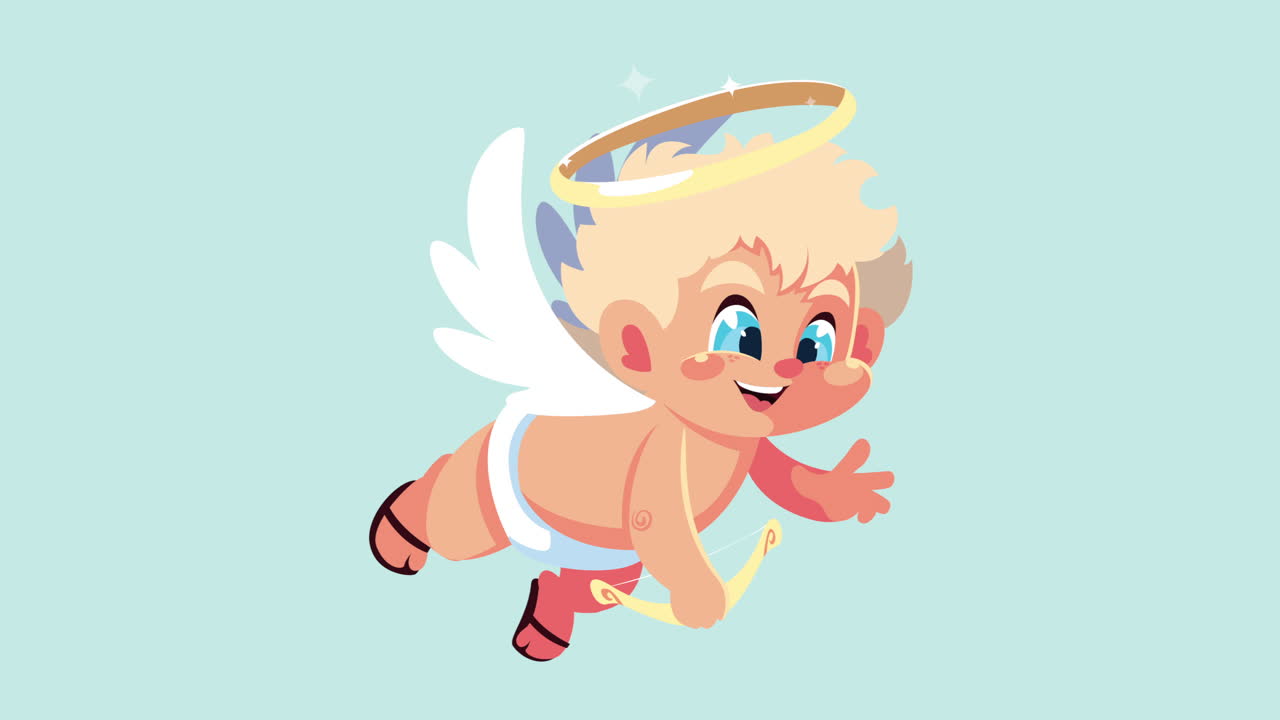 happy valentines day card with cupid angel flying
