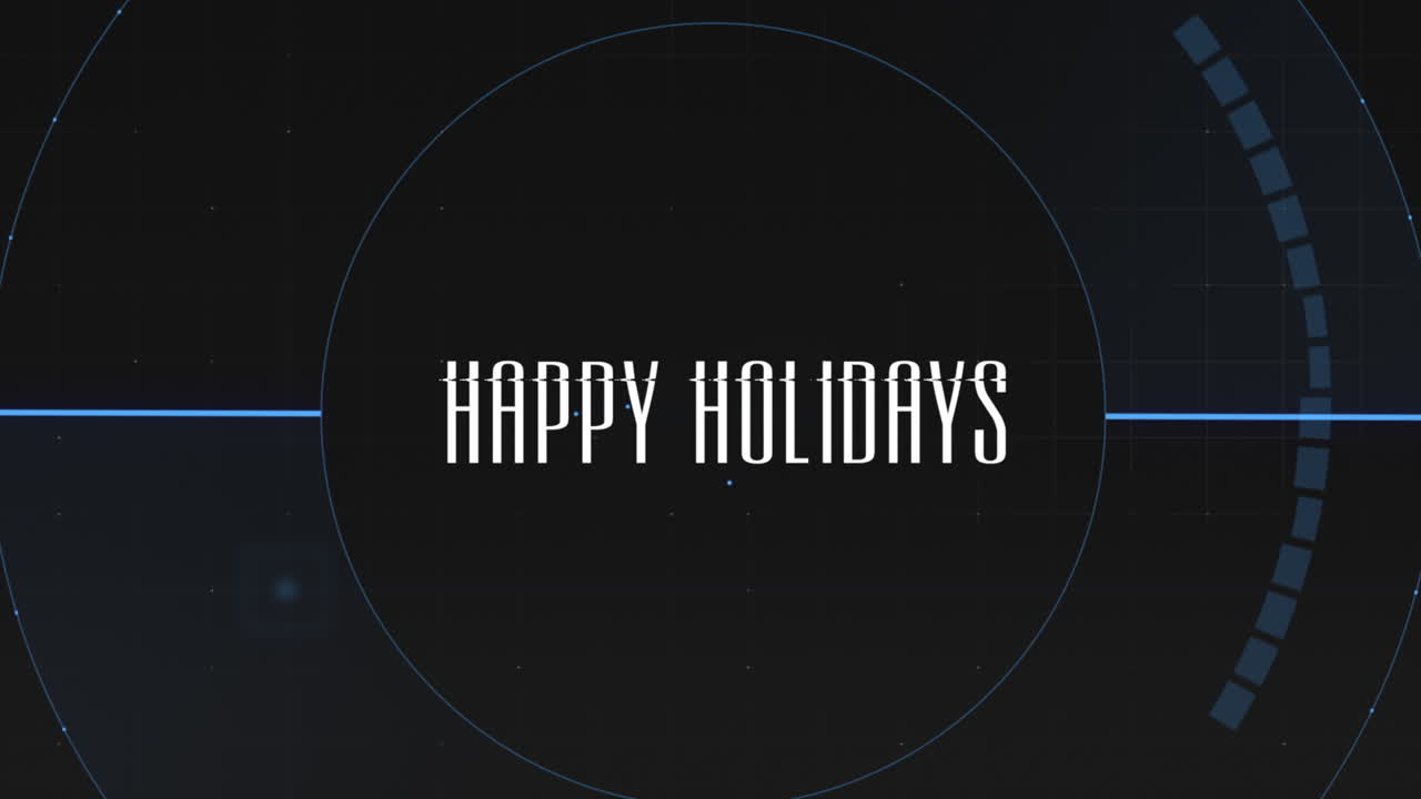 Blue circle with pattern Happy Holidays in white letters