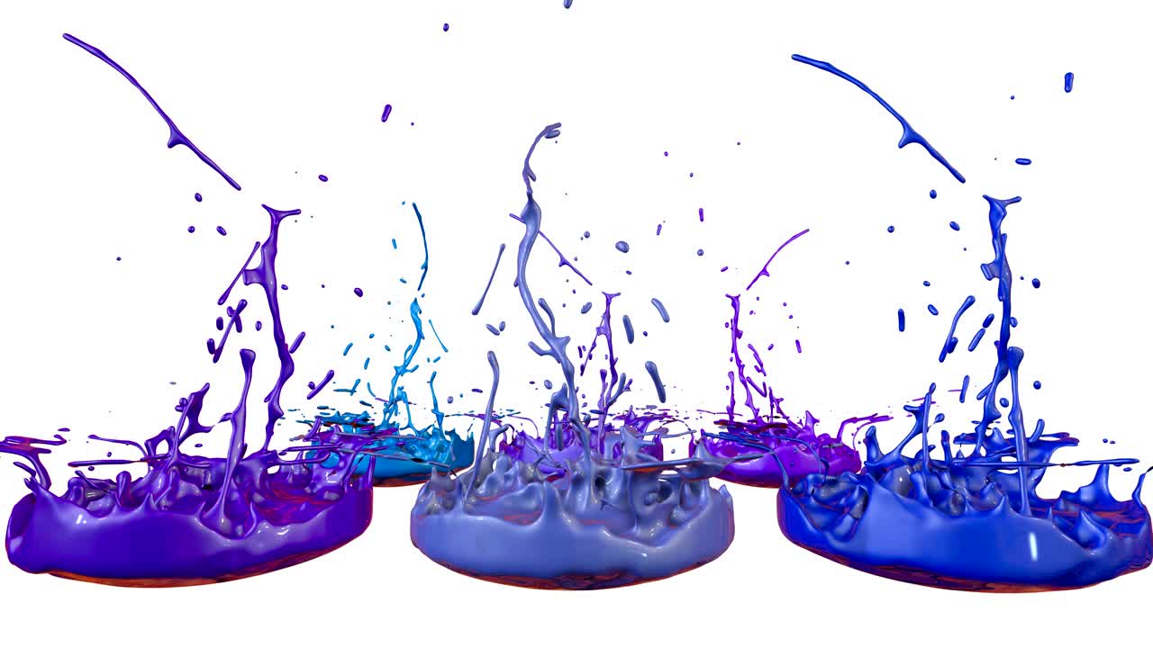 3d salpicaduras de pintura bailan en 4k sobre fondo blanco. simulación de salpicadas de tinta en un altavoz musical que toca música. v7
