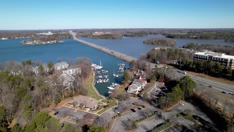 aerial-orbit-causeway-along-lake-norman-nc,-north-carolina