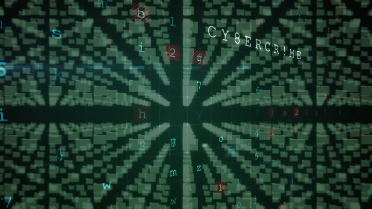 Animation of processor, numbers and online security padlock