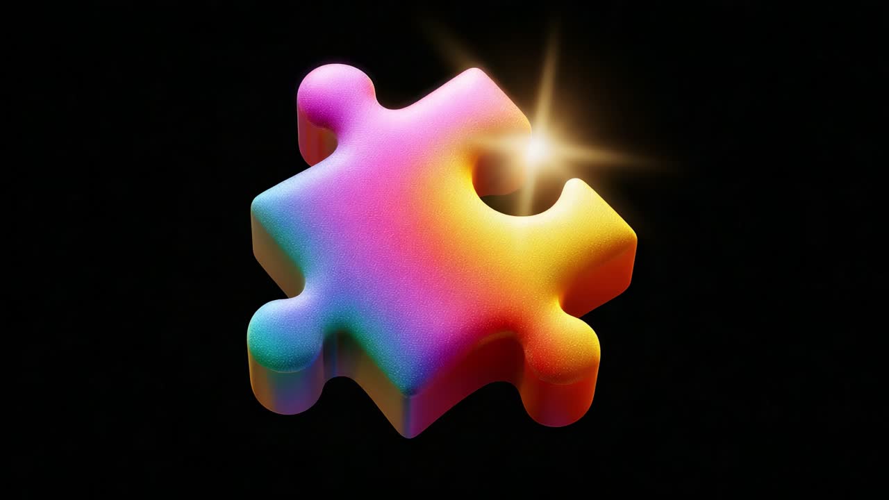 A Vibrant and Shimmering Puzzle Piece Glows in a Dark Background, Showcasing a Spectrum of Colors, Reflecting Light and Creating an Eye-Catching Visual Experience