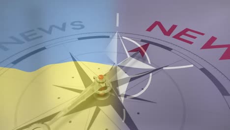 Animation-of-compass-and-news-over-flag-of-nato