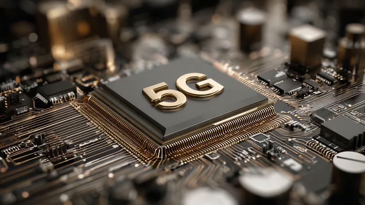 Esplorando il futuro della tecnologia della comunicazione: uno sguardo ravvicinato a un microchip 5G che mostra circuiti avanzati e innovazioni nel design