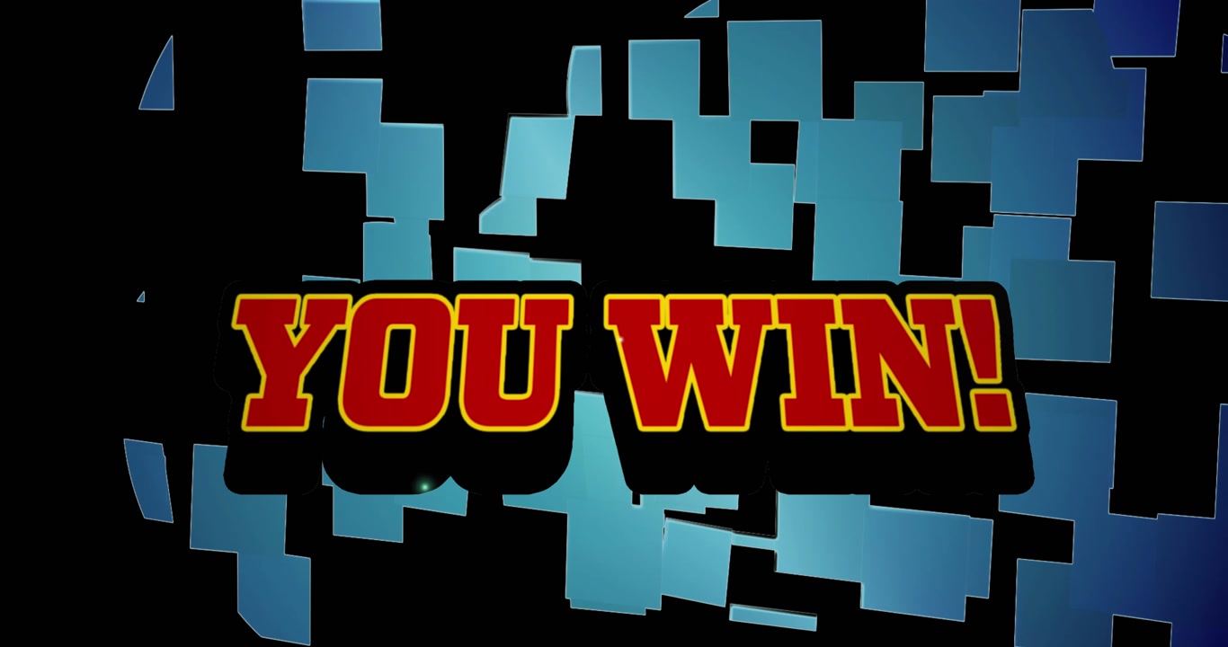 Dynamic 'You Win!' Text Animation with Digital Cloud Background