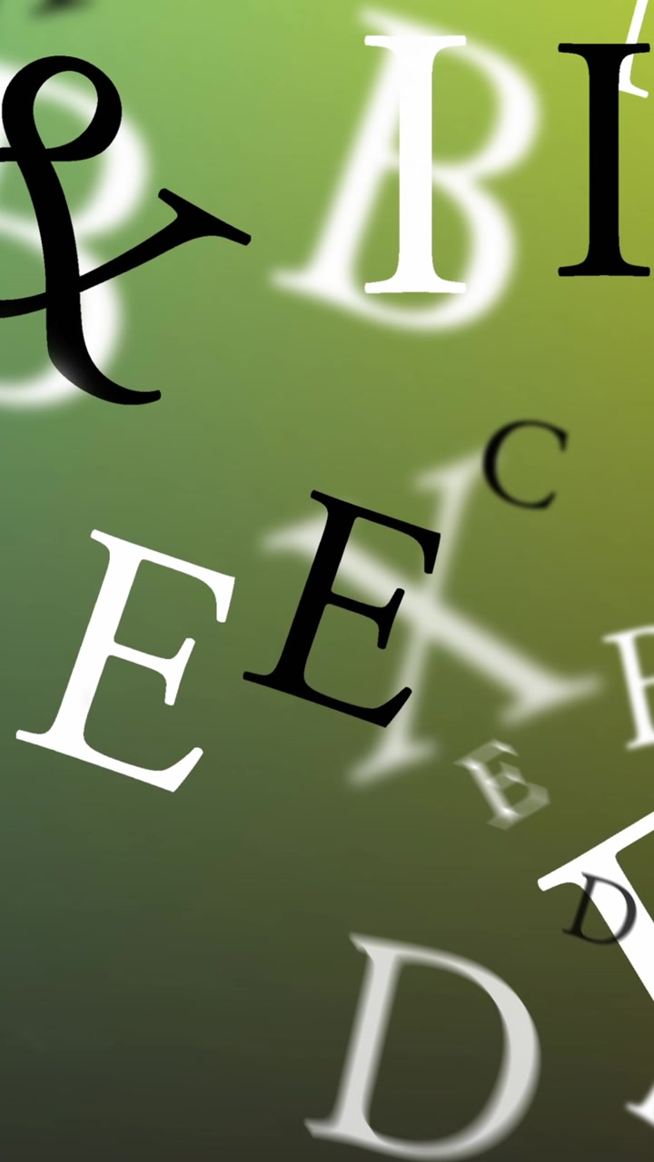Animazione di lettere dell'alfabeto inglese fluttuanti su sfondo sfumato giallo e verde