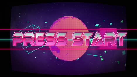 animation of press start over shapes and grid on screen