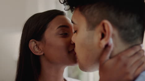 face, man and woman kiss for love