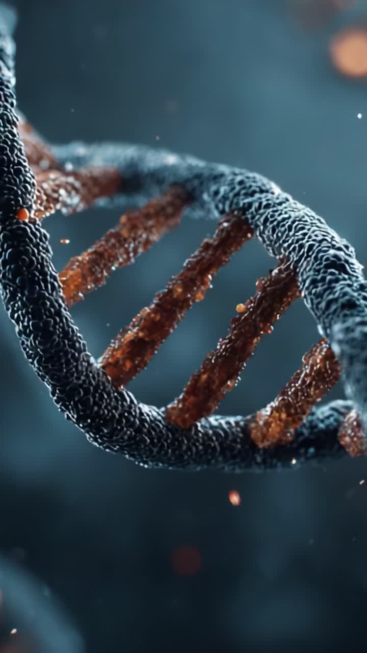 Zoom complesso in una doppia elica di DNA: svela i dettagli sorprendenti della struttura genetica e delle dinamiche molecolari in un'affascinante esplorazione visiva