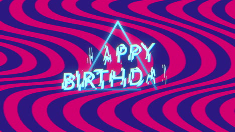 feliz cumpleaños con ondas de neón y triángulo en gradiente