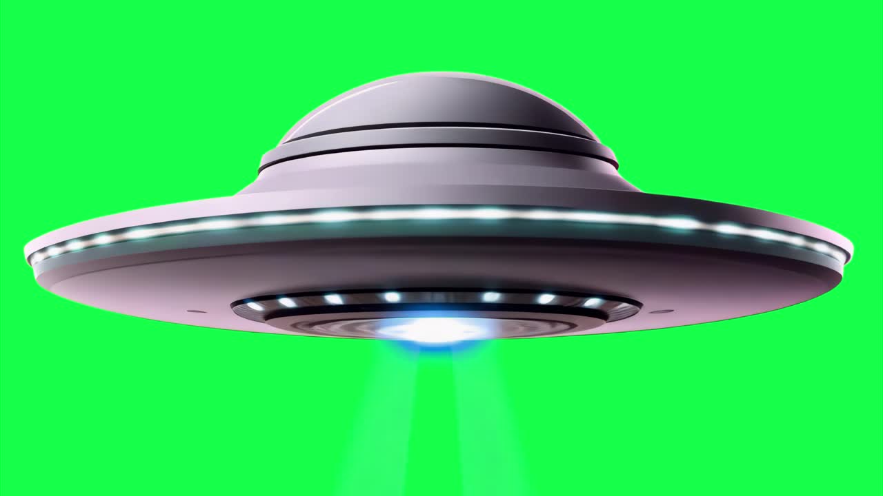 Futuristisk UFO med lysanimasjon, transparent 4K-video, grønn skjerm
