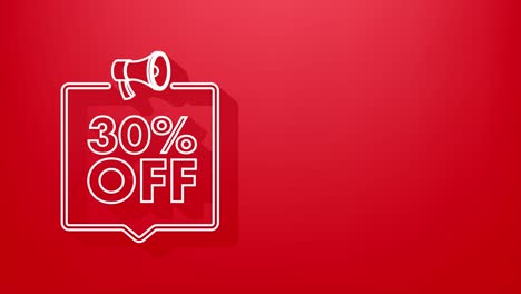 30 percent off sale discount banner with megaphone. discount offer price tag. 30 percent discount promotion 3d icon. motion graphic