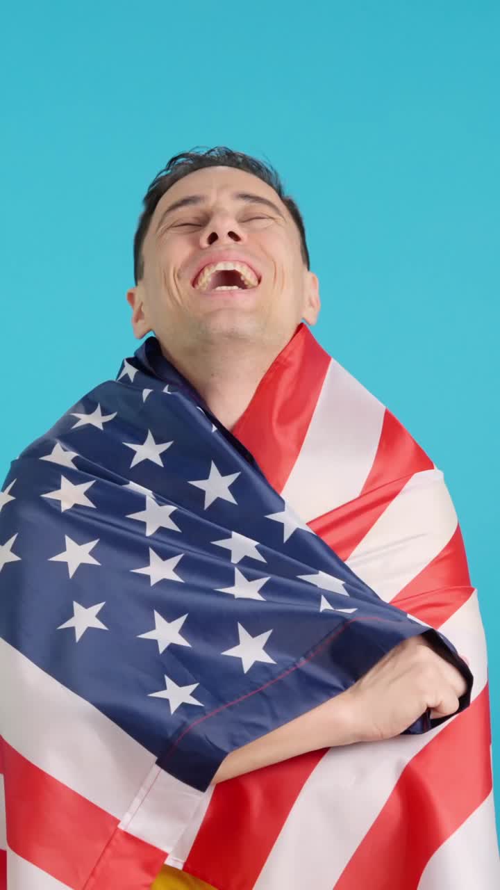 Man wrapped in American flag