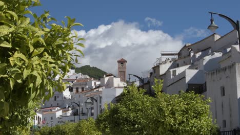 view of salares town with the antique tower of the church, salares, spain