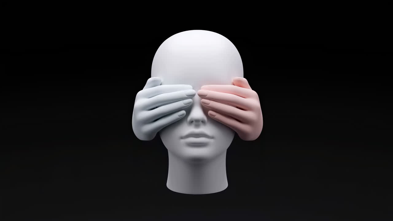 Manichino con le mani che coprono gli occhi