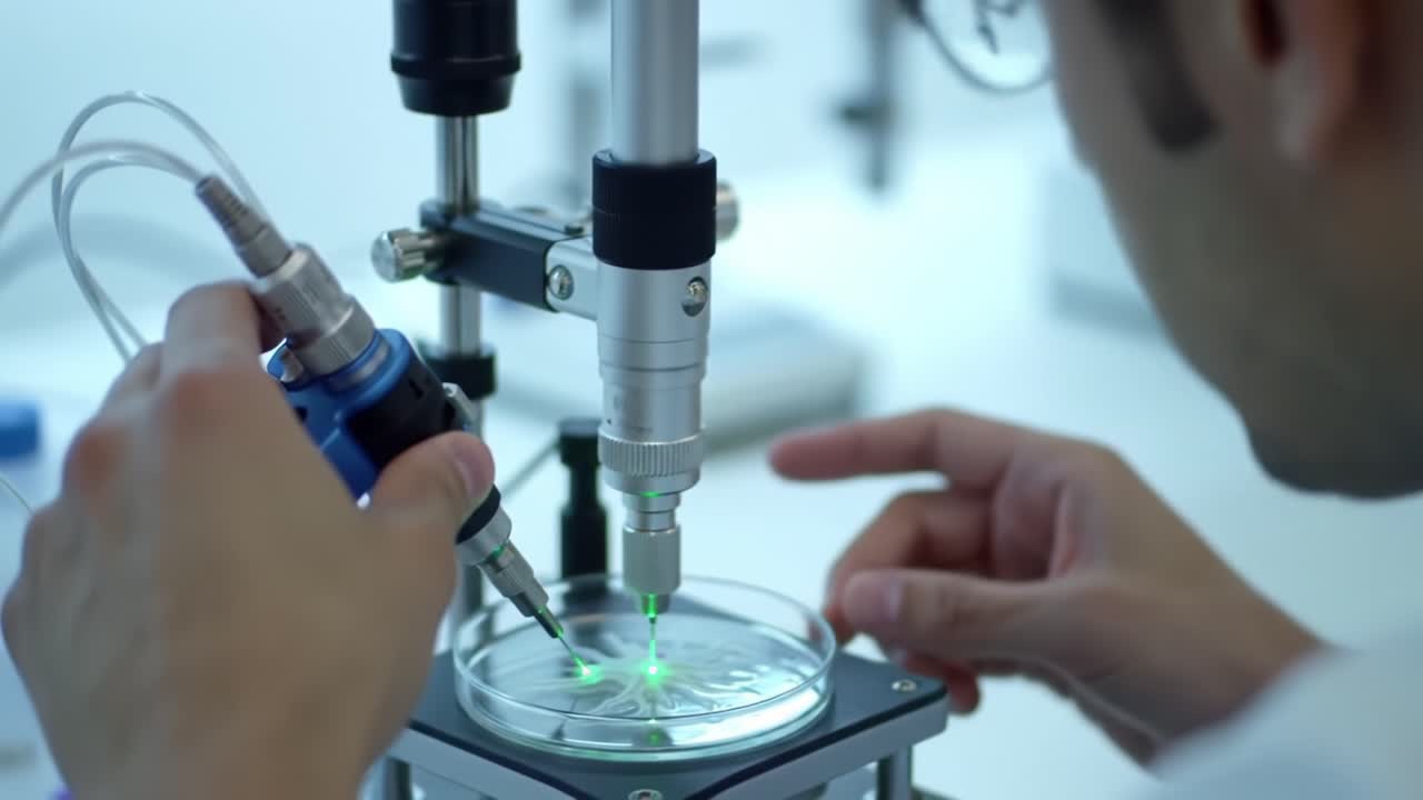 Precision Experimentation in a Laboratory Setting: A Researcher Techniques Displays Intricate Methodologies for Advanced Micro-Engineering Applications