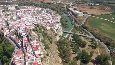 Aerial---Arcos-De-La-Frontera-In-Cadiz,-Andalusia,-Spain,-Landscape-Shot