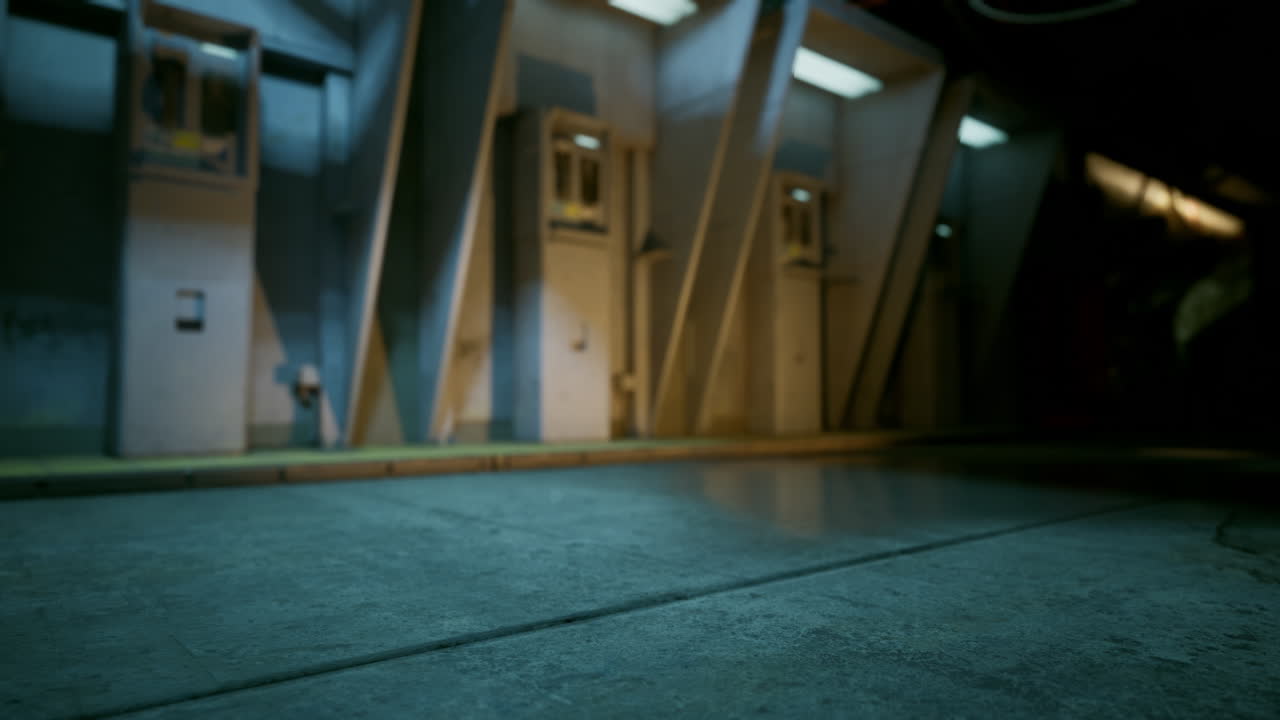 corredor industrial oscuro y sombrío por la noche