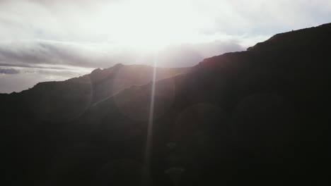 aerial drone shot of the sunrise in pico do areeiro in madeira