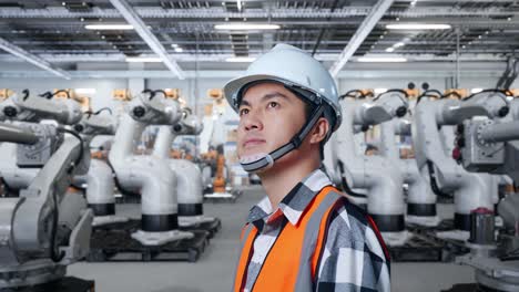 Engineer Observing Robots in a Factory