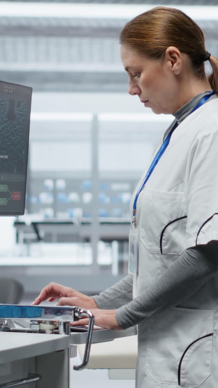 Vertical Video Woman expert examining chemical reaction to patient vitals in clinical procedure