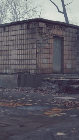 abandoned brick building in fog