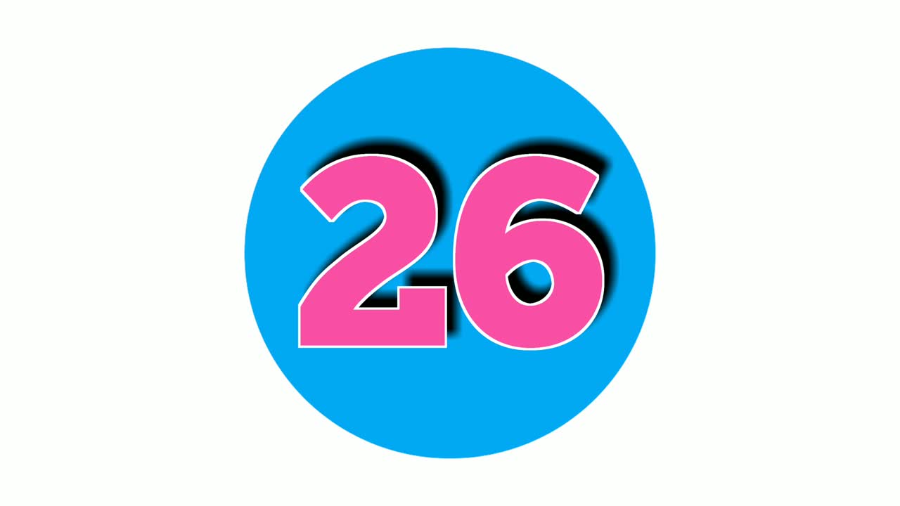 Number twenty six 26 cartoon animation on white background,4k cartoon video number motion graphics for video elements