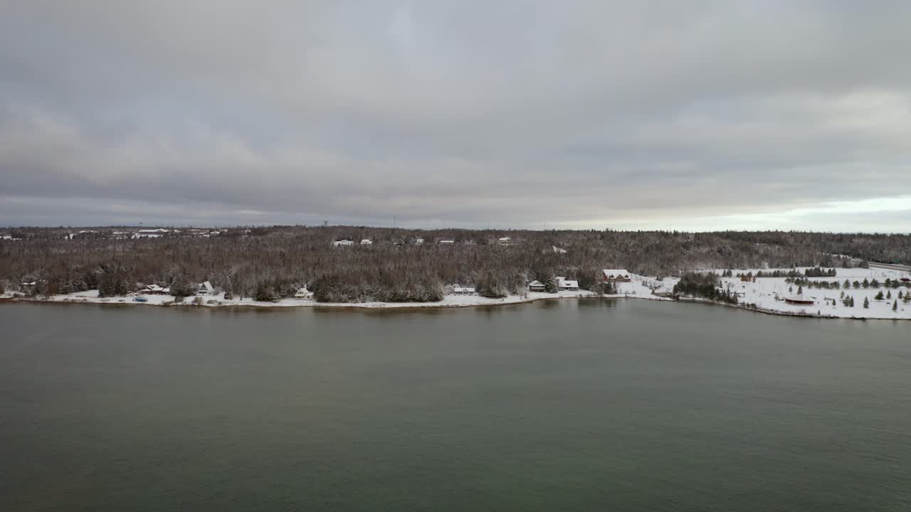 Cabins Overlooking Mackinac Bridge - Aerial