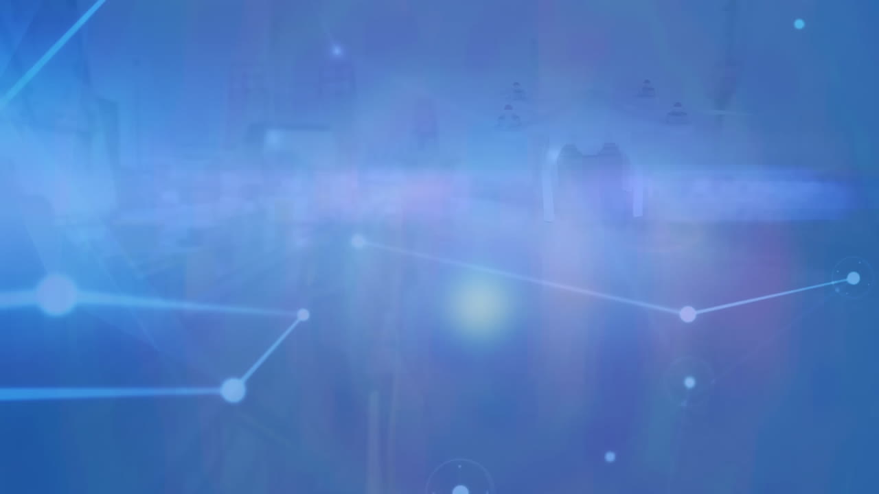 파란색 배경에 떠다니는 연결 네트워크의 디지털 애니메이션