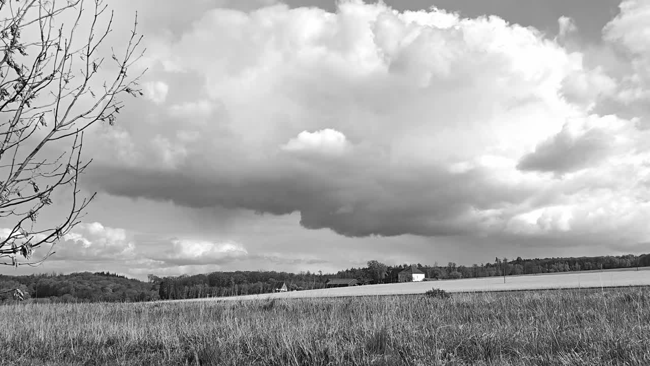 Clouds over a colza field in springtime im Sauerland