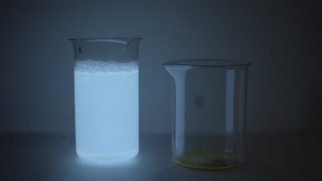 chemical reaction in beakers