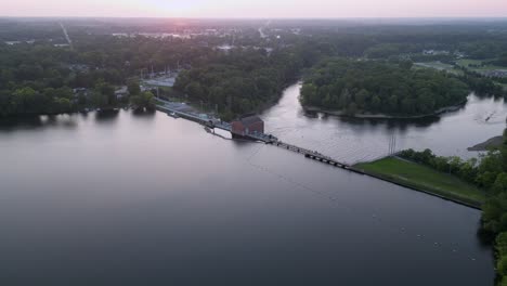 Hydroelectric-Dam-at-Golden-hour-Aerial-POV