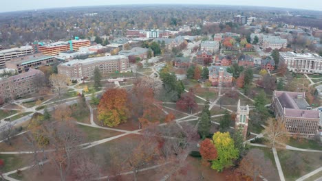 michigan state university campus wide shot with drone video moving sideways